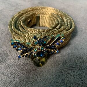 Rare VTG Y2k Metal Gold Tone Mesh Fly/ Bee Brooch  Bling Belt Sz L -XL 45”Retro.
